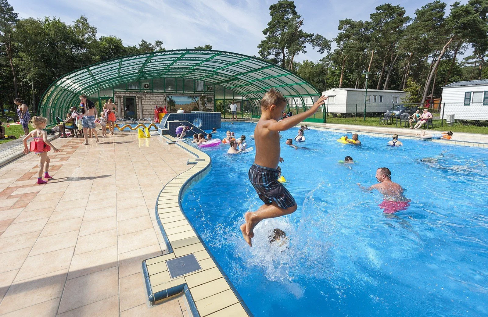 Covered outdoor swimming pool